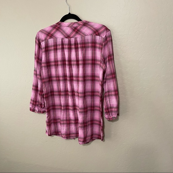 Sundance Pink plaid v neck button down pleated blouse S light dark pink brown - Picture 6 of 10
